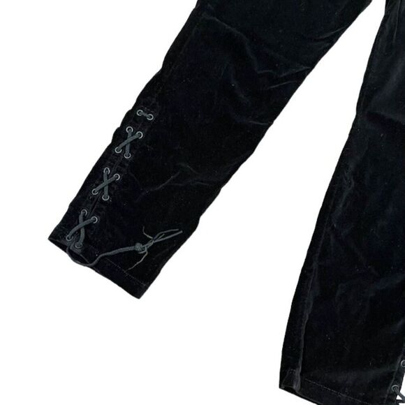 Hudson Nix High Rise Lace Hem Black Velvet Cropped Skinny Pants Size 29 - Picture 3 of 14